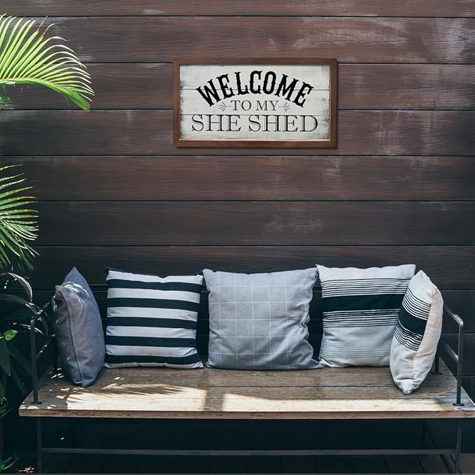 Welcome Signs Decor, Front Door Decoration for Wall, Home Farmhouse Entryway Decors, Funny Bar Signs, Wooden Framed Wall Decor, Welcome To My Shed Sign 15×7.5×0.3 inches