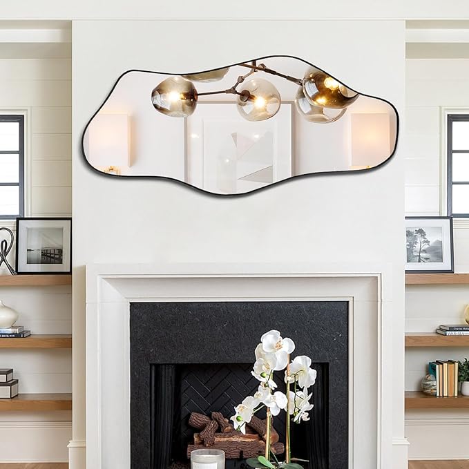 Irregular Mirror, 51.1"x23.6" Large Asymmetrical Frameless Mirror, Modern Abstract Wall Mirrors for Living Room Bedroom Hallway Entryway Bathroom, Hangs Vertically or Horizontally