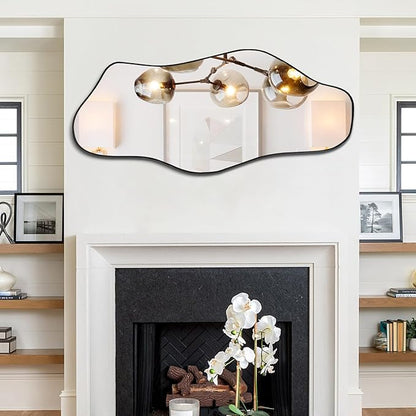 Irregular Mirror, 51.1"x23.6" Large Asymmetrical Frameless Mirror, Modern Abstract Wall Mirrors for Living Room Bedroom Hallway Entryway Bathroom, Hangs Vertically or Horizontally