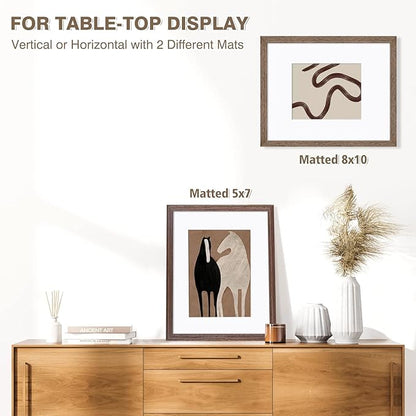 KINLINK 11x14 Picture Frame Brown Wood, Solid Wood Frames with Acrylic Plexiglass for Pictures 5x7/8x10 with Mat or 11x14 without Mat, Tabletop and Wall Display, Set of 4