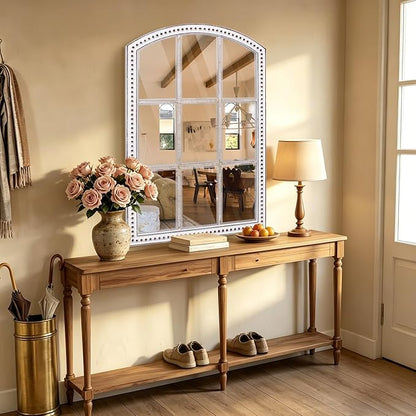 HOITUZYUS 36x24 Inch Arched Windowpane Wall Mirror Farmhouse Style, Rustic Decorative Mirrors for Living Room, Bedroom, Entryway, Hallway, Bathroom
