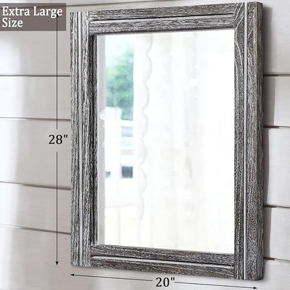 AAZZKANG Rustic Mirrors Large Wood Framed Wall Mirror 28"x20" Rectangle for Bedroom Bathroom Farmhouse Entryway