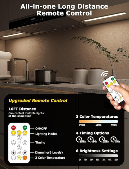 16" Ultra-Thin Under Cabinet Lighting Wireless, Aluminum Alloy Under Counter Lights for Kitchen, 3-Color-Temps Magnetic Closet Lights, Rechargeable Motion Sensor Light Indoor (6 Pack, Silver)