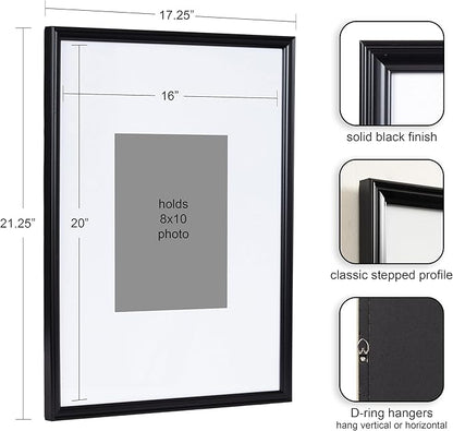 Kate and Laurel Adlynn Rectangle Picture Frame Set of 3; 16 x 20 matted to 8 x 10; Black; Modern Three-Piece Frame Set for Gallery Wall Frame Set in Living Room Wall Decor