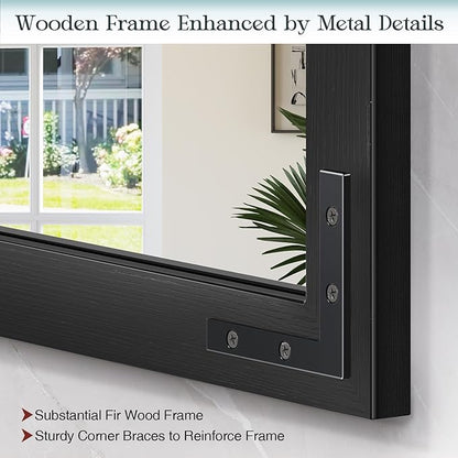Farmhouse Mirror for Bathroom, 24"x32" Black Farmhouse Mirror with Rustic Wood Framed, Barn Door Vanity Mirrors for Wall, Vintage Decorative Mirrors for Entryway,Living Room,Bedroom