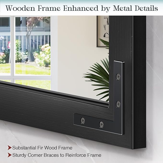 Farmhouse Mirror for Bathroom, 24"x36" Black Farmhouse Mirror with Rustic Wood Framed, Barn Door Vanity Mirrors for Wall, Vintage Decorative Mirrors for Entryway,Living Room,Bedroom