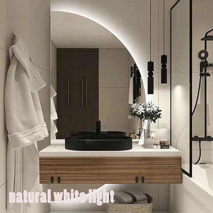 Half Moon LED Bathroom Mirror -Half Moon Mirrors for Wall,Frameless Backlit Smart Vanity Mirrors.3-Color Dimmable,Anti-Fog (Right Semicircle, 20 * 39in/50 * 100cm)