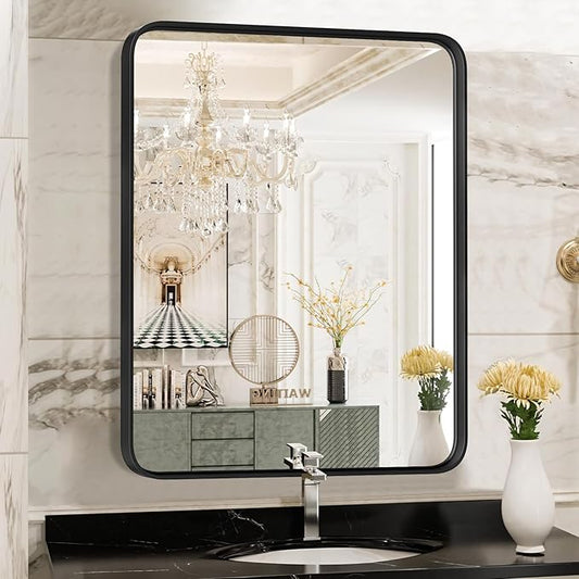 NEWBULIG 24"x36" Black Wall Mirror, Bathroom Mirrors for Over Sink, Matte Metal Framed Vanity Mirror with Tempered Glass, Entryway, Living Room, Bedroom