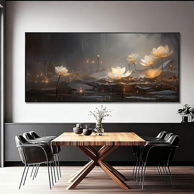 Floral Wall Decor Vintage Canvas Wall Art Lotus Picture Prints 32"x70" Artwork for Bedroom Oversized Framed Pictures for Office