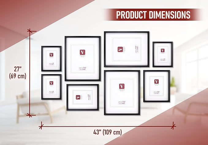 8 Pack Shadow Box Style Gallery Wall Frame Set – Deep Photo Frame Set with Mat for 8x10, 5x7 and 4x6 - Multiple Sizes Picture Frame Set for Wall Collage – Assorted Picture Frames for Wall (Black)