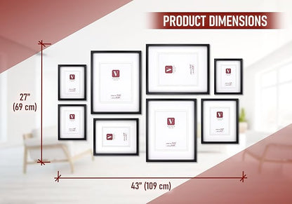 8 Pack Shadow Box Style Gallery Wall Frame Set – Deep Photo Frame Set with Mat for 8x10, 5x7 and 4x6 - Multiple Sizes Picture Frame Set for Wall Collage – Assorted Picture Frames for Wall (Black)