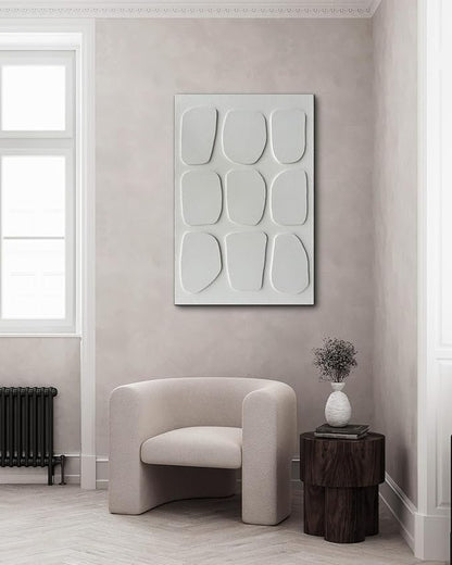 Creespi Hand Painted 3D Textured White Wall Art 24x36 inches,Modern Abstract Minimalist Art Canvas Painting for Home Wall Decor