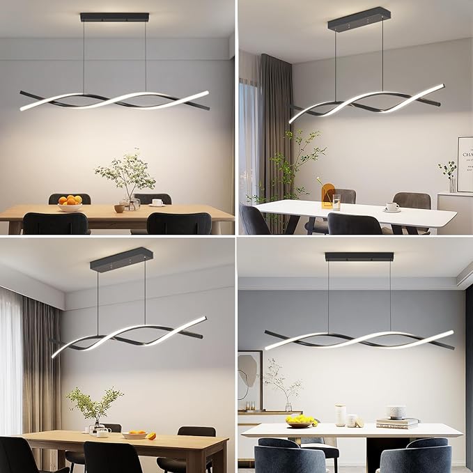 Modern LED Ceiling Pendant Light, 57IN Modern Chandelier with Remote Control 3000k-6500K Adjustable Color Temperature, Aluminum Island Lighting Lamp for Dining Room, Living Room, Island