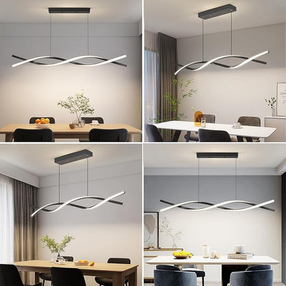 Modern LED Ceiling Pendant Light, 57IN Modern Chandelier with Remote Control 3000k-6500K Adjustable Color Temperature, Aluminum Island Lighting Lamp for Dining Room, Living Room, Island