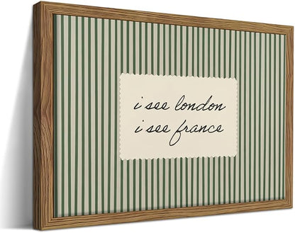 Vintage Quote Wall Art, I See London I See France Funny Bathroom Wall Decor Painting, Minimalist Green Striped Canvas Print Picture for Bathroom Bedroom Living Room 16x24 Inch Framed