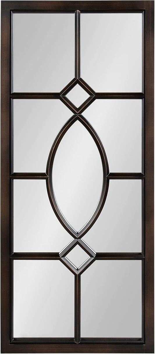 Kate and Laurel Cassat Window Wall Accent Mirror, 13" x 30", Dark Bronze, Rustic Windowpane Inspired Wall Decor