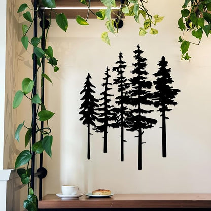 ESTART Metal Pine Tree Wall Art, Metal Tree Wall Decor, Nature Rustic Farmhouse Cabin Decor, Forest Wall Art for Home Living Room Bedroom Office Indoor and Outdoor Decoration (Black)
