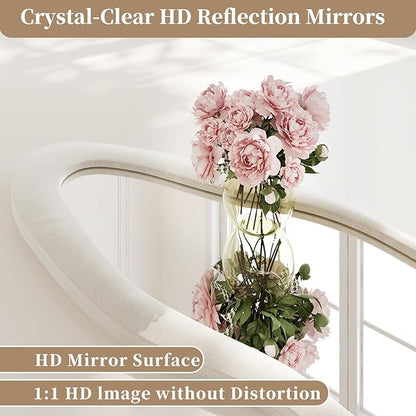 56"x24" Irregular Wavy Mirror, Flannel Full Length Mirror with Stand, Wall Mirror for Bedroom, Living Room, Cloakroom, Entryway, Beige