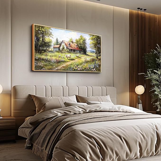 QIYILEXWART Black Framed Large Wall Decor For Living Room Canvas Wall Art For Office Wall Decoration For Bedroom Forest Lodge Painting Farmhouse Watercolour Picture Home Decor Ready To Hang