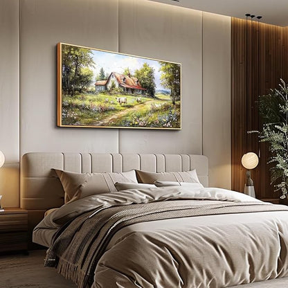 QIYILEXWART Black Framed Large Wall Decor For Living Room Canvas Wall Art For Office Wall Decoration For Bedroom Forest Lodge Painting Farmhouse Watercolour Picture Home Decor Ready To Hang