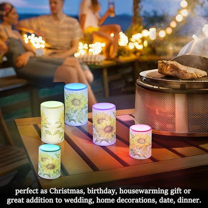 ALAZA Blooming Yellow Sunflowers Flickering Flameless Candles Battery Operated with Remote Timer,Tea Light Candles LED Pillar Votive Candles Set of 2 for Outdoor Indoor Decorations