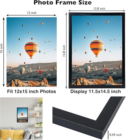 JCJMY 12x15 Black Picture Frame Set of 6, Horizontal and Vertical Formats for Wall Hanging, 12 x 15 Wall Gallery Poster Photo Frames with Durable Shatter Resistant Plexiglass, 6 Pack, Black