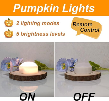 12 Pack Halloween Pumpkin Lights with Remote and Timer, Bright Flickering Battery Operated LED Light Flameless Candle Set for Pumpkin Décor Jack-O-Lantern Halloween Party Home Decorations, White Color