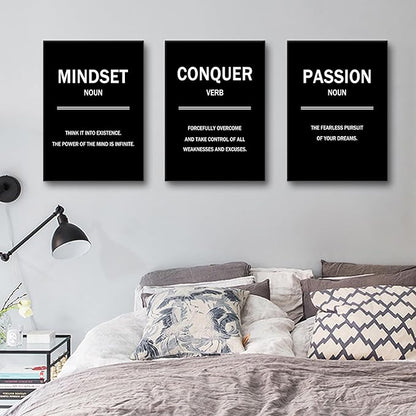 Motivational Wall Art 3 Pieces Success Signs Inspirational Quotes Picture Painting Mindset Conquer Passion Posters Print for Home Living Room Office Artwork Stretched and Framed [60''W x 28''H]