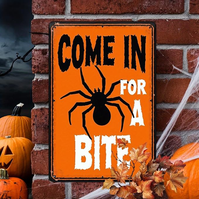 Come In For A Bite Halloween Metal Tin Sign Vintage Wall Decor for Halloween Party Farmhouse Kitchen Living Room Entryway Decorative Signs Metal Poster 8x12 Inch