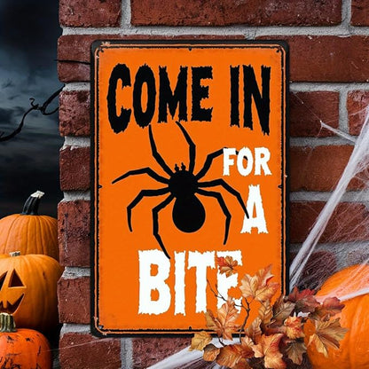 Come In For A Bite Halloween Metal Tin Sign Vintage Wall Decor for Halloween Party Farmhouse Kitchen Living Room Entryway Decorative Signs Metal Poster 8x12 Inch