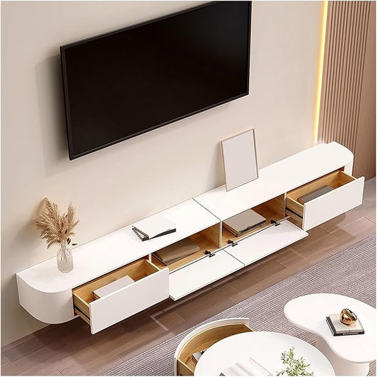 Modern Wall-Mounted Wooden TV Cabinet with Storage Drawers, Cable Management Hole, Hollow Back, Stylish Media Console Table, White Entertainment Center (D, 160x24x20cm)