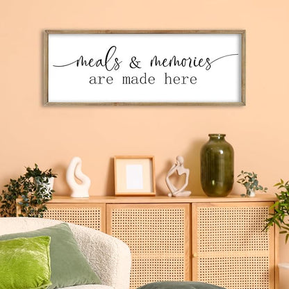 FZMHASLWW Farmhouse Kitchen Wall Decor Quote Meals and Memories Are Made Here Sign Art 32"×12" Vintage Cozy Home for Dining Room Large Rustic Wooden Framed Wall Hanging Decoration (Wood)