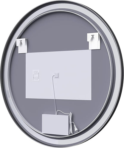 Itrue 36 Inch LED Bathroom Round Mirror, Black Metal Frame, Adjustable Color Temp & Brightness,Anti-Fog,Shatter-Proof Tempered Vanity Mirror for Wall
