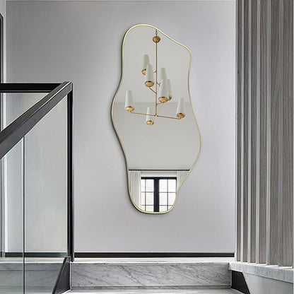 Irregular Wall Mirror, 47.2"x21.6" Gold Asymmetrical Frameless Mirror, Modern Organic Shaped Mirrors for Living Room Bedroom Hallway Entryway, Horizontal or Vertical Hanging