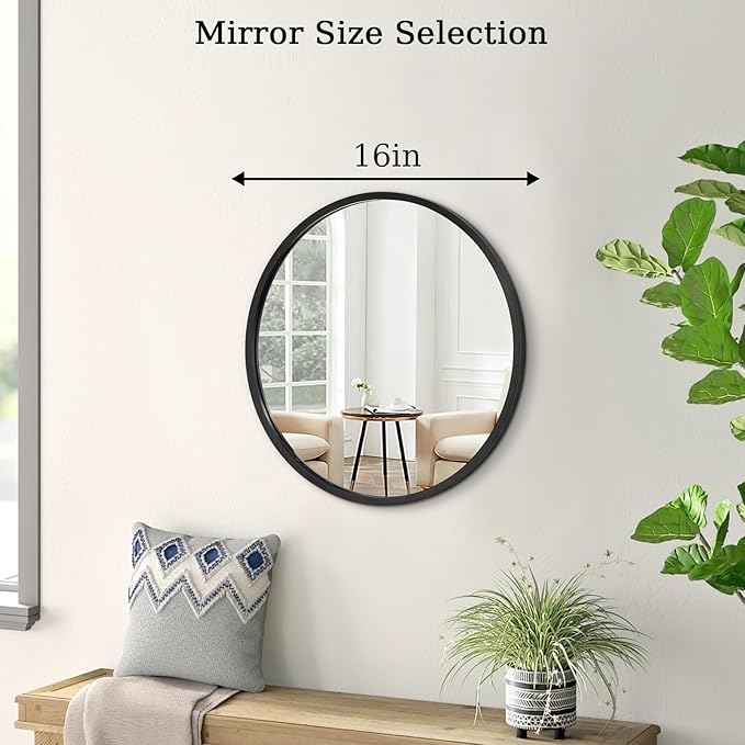 AOAOPQ Black Round Mirror for Wall Small Round for Bathroom Entryway Living Room Hallway Matte Tempered Glass Frame Mirrors Anti Rust Hangs Tempered Glass for Bedroom Entry Dining Room