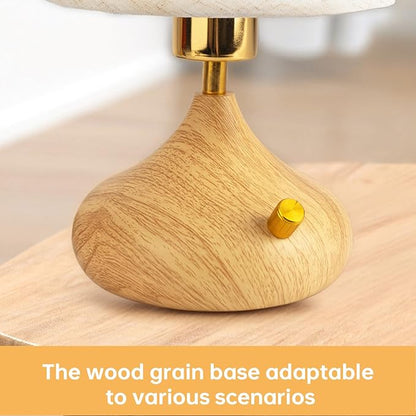 Nightstand Table Lamp with Knob Switch,Seamless Dimming, Wood Base & Fabric Shade, E26 Bulb Included, Compact Bedside Lamp for Bedroom, Living Room, Office