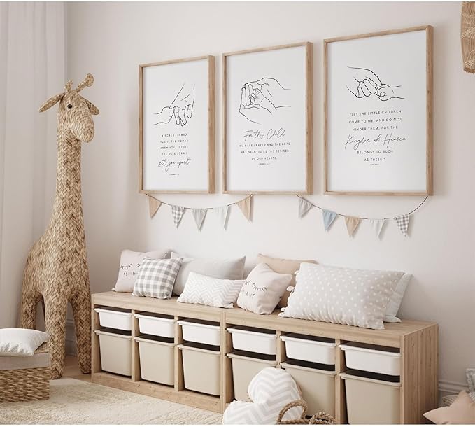 Joocrise Nursery Scripture Wall Art Set of 3 Nursery Bible Verse Wall Decor Baby Christian Canvas Art Christian Artwork Bible Verse Poster for Kids Room 12x16 Inch Unframed
