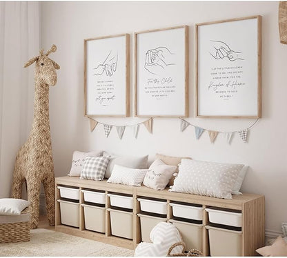 Joocrise Nursery Scripture Wall Art Set of 3 Nursery Bible Verse Wall Decor Baby Christian Canvas Art Christian Artwork Bible Verse Poster for Kids Room 12x16 Inch Unframed