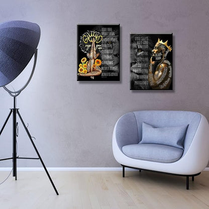 African Black King Queen Framed Canvas Wall Art for African American Man Girls Women Lions Couples Wall Decor Photos Posters Artwork for Living Room Bedroom Bathroom Home Decor