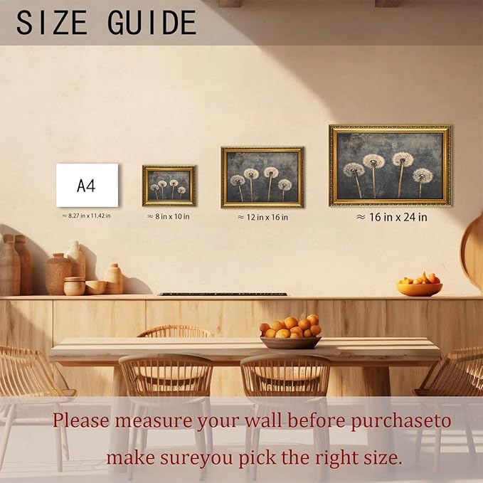 WZGZXU Gold Framed Wall Art Vintage Dandelion Wall Decor Botanical Pictures Canvas Art Farmhouse Paintings Antique Artwork For Living Room Bedroom 8x10in