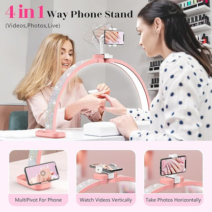 LIONVISON Half Moon Light for Nail Tech: 31 inch Lash LED Lamp with Phone Holder - 48W Foldable Arch Lights for Eyelash Tech - Manicure Handicraft Lighting for Spa,Salon