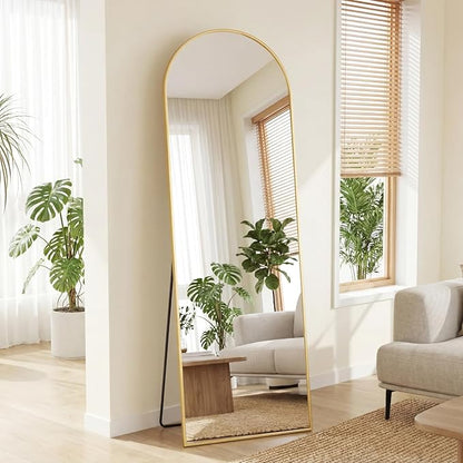 Sweetcrispy 58"x19" Arched Full Length Mirror, Full Body Mirror with Aluminum Alloy Thin Frame, Leaning or Standing, Suitable for Bedroom, Livingroom, Cloakroom, Gold