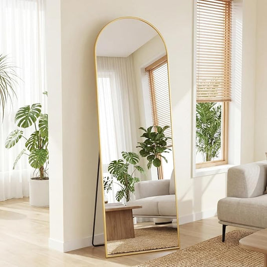Sweetcrispy 58"x19" Arched Full Length Mirror, Full Body Mirror with Aluminum Alloy Thin Frame, Leaning or Standing, Suitable for Bedroom, Livingroom, Cloakroom, Gold
