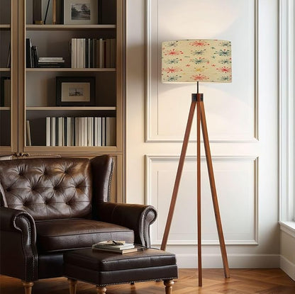 Wood Tripod Floor Lamp Seamless Mid Century Modern Retro Mid Century Standing Lamp Linen Shade Dimmable Modern Tall lamp Home Decor for Living Room Bedroom Office