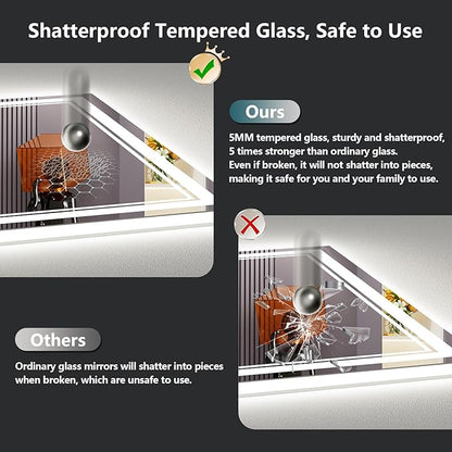 48x30 LED Bathroom Mirror with Lights, Backlit and Front Lit Anti-Fog Lighted Vanity Mirrors for Bathroom Wall, Dimmable, 3-Color Light, Memory, Shatter-Proof, HD Tempered Glass, CRI＞90
