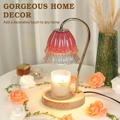Flower Candle Warmer Lamp with Timer, Wax Warmer, Height Adjustable, Birthday Gifts for Women, Mom, Sister, Candle Lamp Warmer, Electric Dimmable Candle Warmer, Vintage Home Decor
