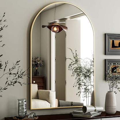 HARRITPURE Arched Wall Mirror – 26"x38" Arch Bathroom Mirror Metal Frame Vanity Mirror for Bedroom, Entryway Dresser Decor, Gold