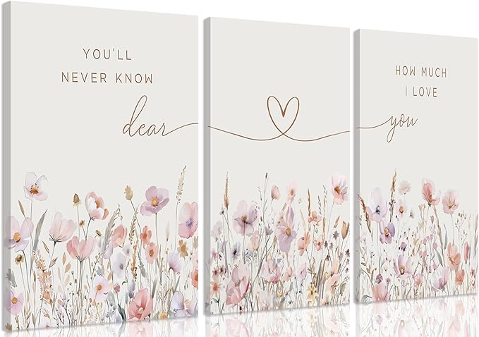 3Pcs Wildflower Nursery Canvas Wall Art Flower Botanical Sentence Poster Painting Picture Wall Decor Boho Girl Nurseries Print Artwork for Nursery Baby Room Living Room Bedroom Home Decoration16x24in