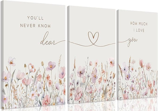 3Pcs Wildflower Nursery Canvas Wall Art Flower Botanical Sentence Poster Painting Picture Wall Decor Boho Girl Nurseries Print Artwork for Nursery Baby Room Living Room Bedroom Home Decoration16x24in