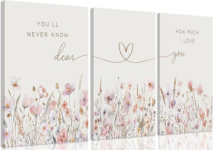 3Pcs Wildflower Nursery Canvas Wall Art Flower Botanical Sentence Poster Painting Picture Wall Decor Boho Girl Nurseries Print Artwork for Nursery Baby Room Living Room Bedroom Home Decoration12x16in